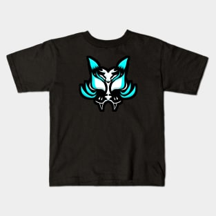 Dark Kitsune Face - Cyan Kids T-Shirt